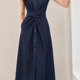 Elegant Casual Knotted Tie Waist High Waist Denim Dress
