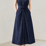 Elegant Casual Knotted Tie Waist High Waist Denim Dress