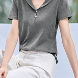 Casual Commuter Polo Lapel Half Placket Short Sleeve T-shirt