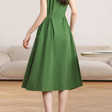 Casual Commuter Single Breasted Tie Sleeveless Shirt Dress