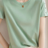Casual Button Detail Crew Neck T-shirt