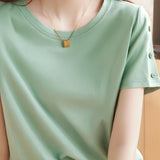 Casual Button Detail Crew Neck T-shirt