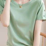 Casual Button Detail Crew Neck T-shirt