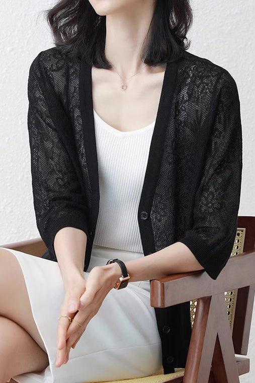 Elegant Commuter Hollow Out Knit Cardigan