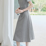 Casual Commuter Fake Two-Piece Stripe Spliced Gathered Dress