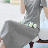 Casual Commuter Fake Two-Piece Stripe Spliced Gathered Dress