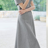 Casual Commuter Fake Two-Piece Stripe Spliced Gathered Dress