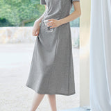 Casual Commuter Fake Two-Piece Stripe Spliced Gathered Dress