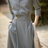 Elegant Commuter Single Button Thin Plaid Lapel Dress