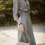 Elegant Commuter Single Button Thin Plaid Lapel Dress
