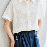 Casual Commuter 3D Bubble Crinkle Textured Drawstring Blouse