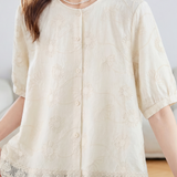 Casual Floral Embroidered Lace Spliced Blouse