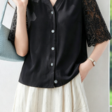 Elegant Lace Spliced Flare Sleeve Blouse