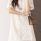 Delicate Tassel Knit Jacquard Hollow Short Sleeve Dress
