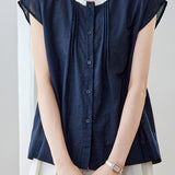 Delicate Lace Collar Pleated Short Sleeve Blouse