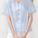 Exquisite Temperament Hollow Out V-Neck Split Short Sleeve Blouse