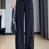Casual Commuter Stitched Split Wide-Leg Jeans