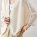 Temperament Commuter Thin V-Neck Three-Quarter Sleeve Knit Cardigan