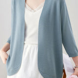Temperament Commuter Thin V-Neck Three-Quarter Sleeve Knit Cardigan