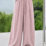Casual Linen Wide-Leg Trousers With Drawstring Elastic Waist