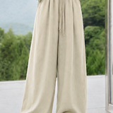 Casual Linen Wide-Leg Trousers With Drawstring Elastic Waist