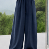 Casual Linen Wide-Leg Trousers With Drawstring Elastic Waist