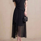 Exquisite Date V-Neck Waist-Cinched Short-Sleeve Irregular Dress