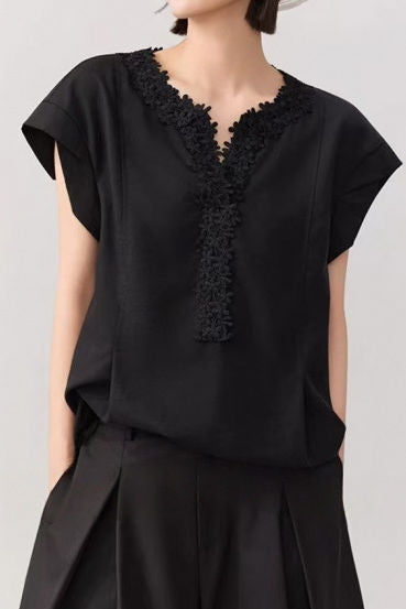 French Romantic Lyocell Heavy Embossed 3D Floral Puff Sleeve V-Neck Blouse