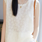 Exquisite Elegant Crew Neck Jacquard Knit Tank Top