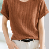 Casual Cuffed Waffle Crew Neck T-Shirt
