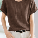 Casual Cuffed Waffle Crew Neck T-Shirt