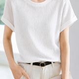 Casual Cuffed Waffle Crew Neck T-Shirt