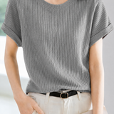 Casual Cuffed Waffle Crew Neck T-Shirt