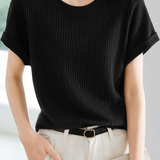 Casual Cuffed Waffle Crew Neck T-Shirt