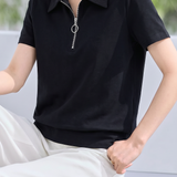 Casual Commuter Lapel Ring Half-Zip Slim-Fit T-Shirt
