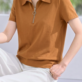 Casual Commuter Lapel Ring Half-Zip Slim-Fit T-Shirt