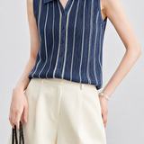 Sophisticated Commuter Contrast Vertical Striped Sleeveless Knit Tank Top