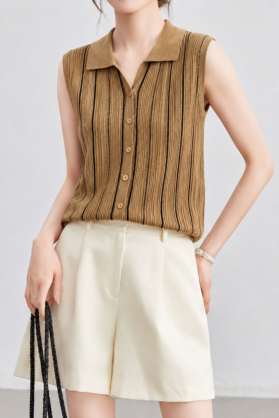 Sophisticated Commuter Contrast Vertical Striped Sleeveless Knit Tank Top