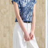 Vintage Casual Floral Textured Mock Neck Shirt