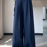 Casual Linen Ice Silk High-Waisted Tie Wide-Leg Trousers