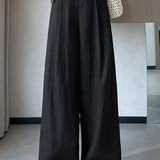 Casual Linen Ice Silk High-Waisted Tie Wide-Leg Trousers