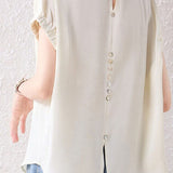 Exquisite Elegant Crew Neck Button Acetate Satin Raglan Sleeve Blouse