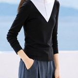 Elegant Commuter Contrast Half-Zip Stand Collar Slim Long-Sleeve Base Layer Top