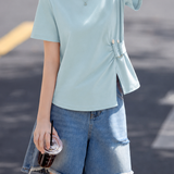 Casual Commuter Crew Neck U-Buckle Ring Waist-Cinched Irregular Plus-Size T-Shirt