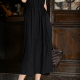 Elegant Commuter Vertical Texture Ruched Tie Waist Dress