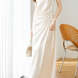 Light Luxury Commuter Side Tie Irregular Satin Dress