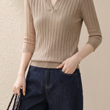 Casual Wide Ribbed Tie Lapel Knit Top
