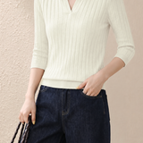 Casual Wide Ribbed Tie Lapel Knit Top