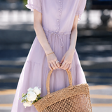 Elegant Ruffled Pearl Drawstring Layered Dress