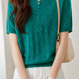 Casual Button Decorated Jacquard Knit Top